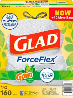 Glad ForceFlex 13-Gallon Kitchen Trash Bags, Gain Original Scent + Febreze, 160 ct.