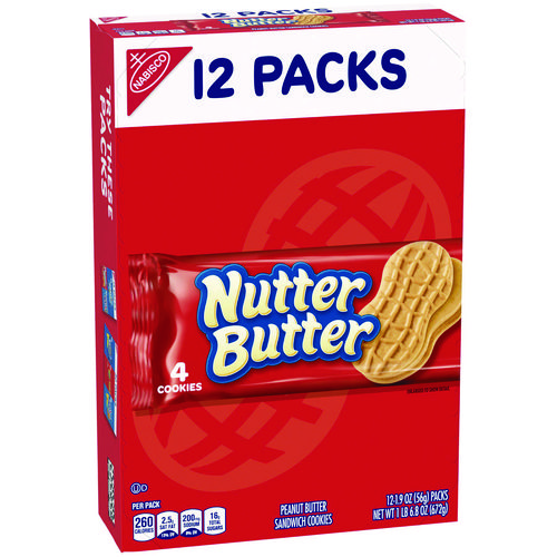 Nutter Butter Cookies, 1.9 oz Pack, 48 Packs/Carton